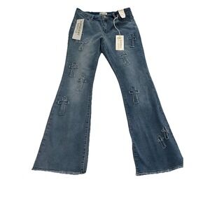 Bamboo Original‎ Denim Super Soft Boot Cut Jeans Womens 13 Cross Design